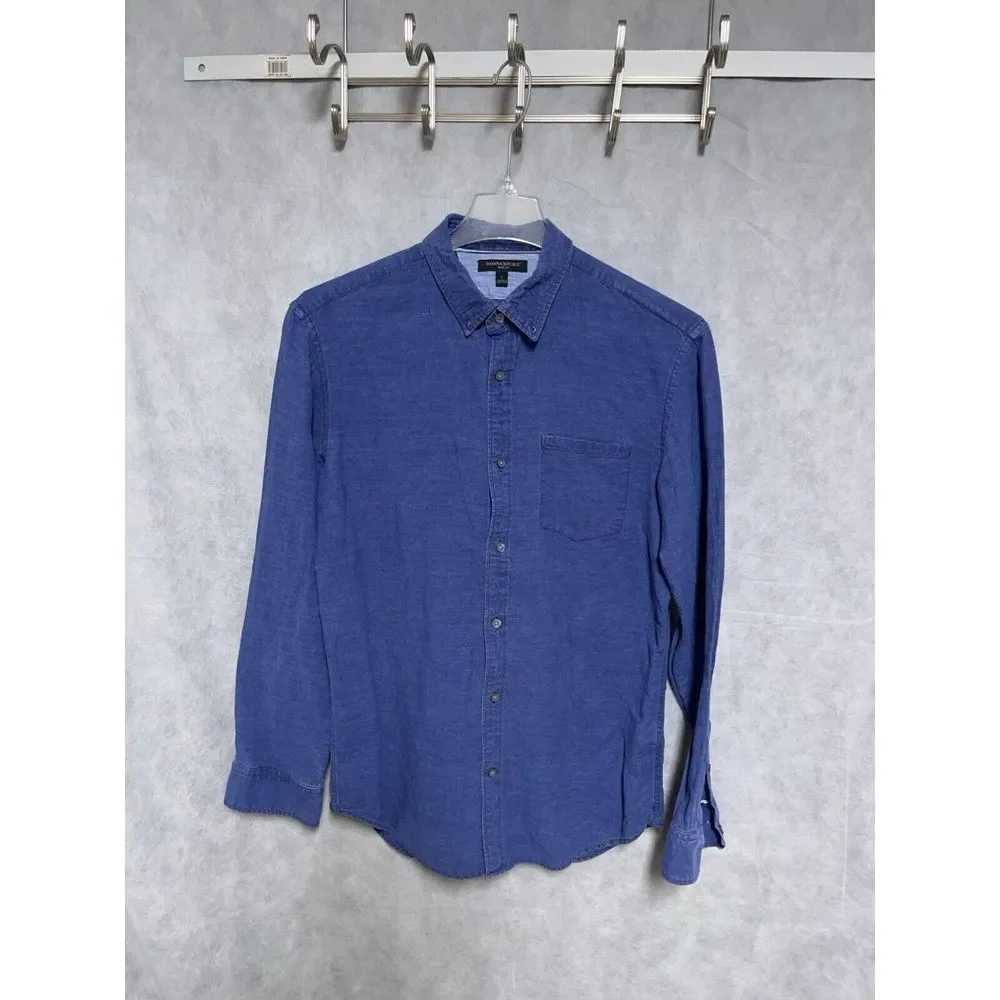 Banana Republic Shirt Men L Blue Linen Cotton Button Up Slim Hybrid Casual Beach